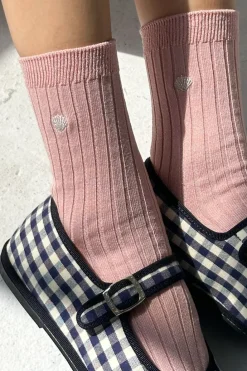 Le Bon Shoppe - Embroidered Her Socks - Pink Soda + Silver Seashell
