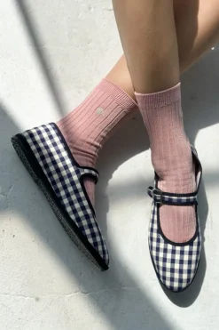 Le Bon Shoppe - Embroidered Her Socks - Pink Soda + Silver Seashell