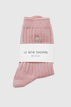 Le Bon Shoppe - Embroidered Her Socks - Pink Soda + Silver Seashell