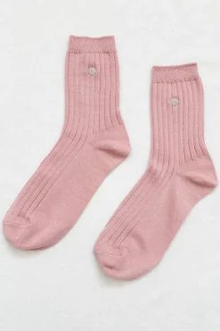 Le Bon Shoppe - Embroidered Her Socks - Pink Soda + Silver Seashell
