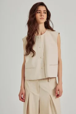 Norr - Kamin Cropped Waistcoat - Beige