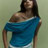One of Others - Bardot Top - Azure/Vanilla
