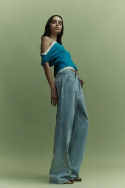 One of Others - Bardot Top - Azure/Vanilla