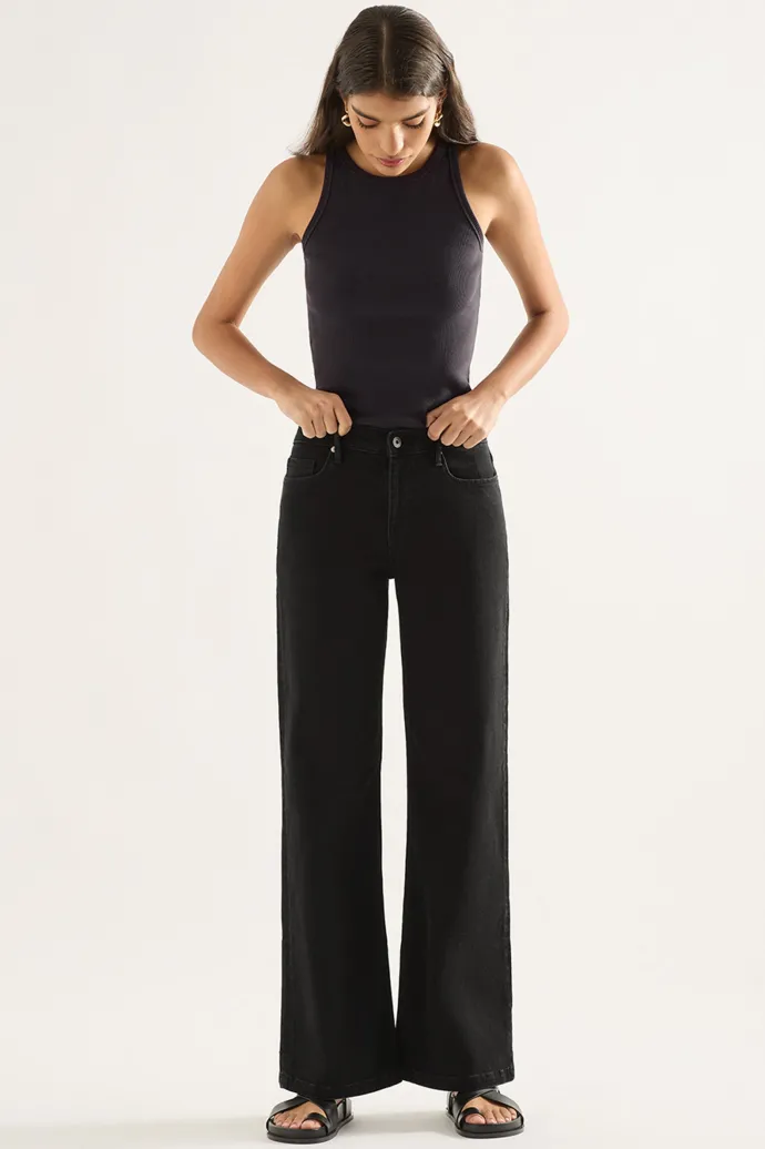 Outland Denim - Mia Mid-Rise Wide Leg Jean - Black
