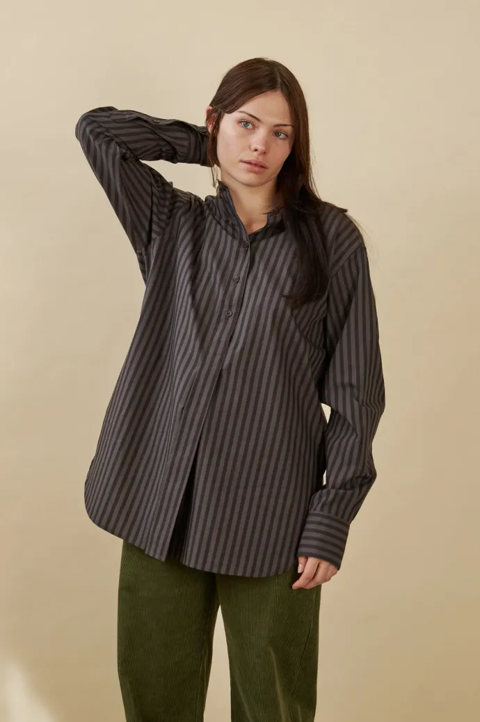 Penny Sage - Mason Shirt - Charcoal Stripe