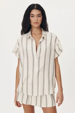 ROWIE - Juni Blouse - Natural & Black Stripe