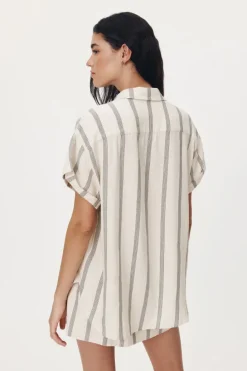 ROWIE - Juni Blouse - Natural & Black Stripe