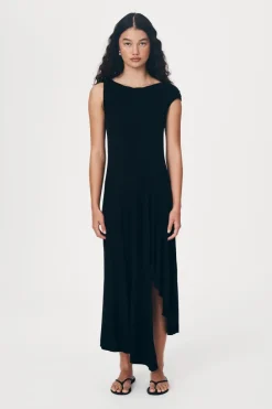 ROWIE - Lorna Drape Midi Dress - Noir