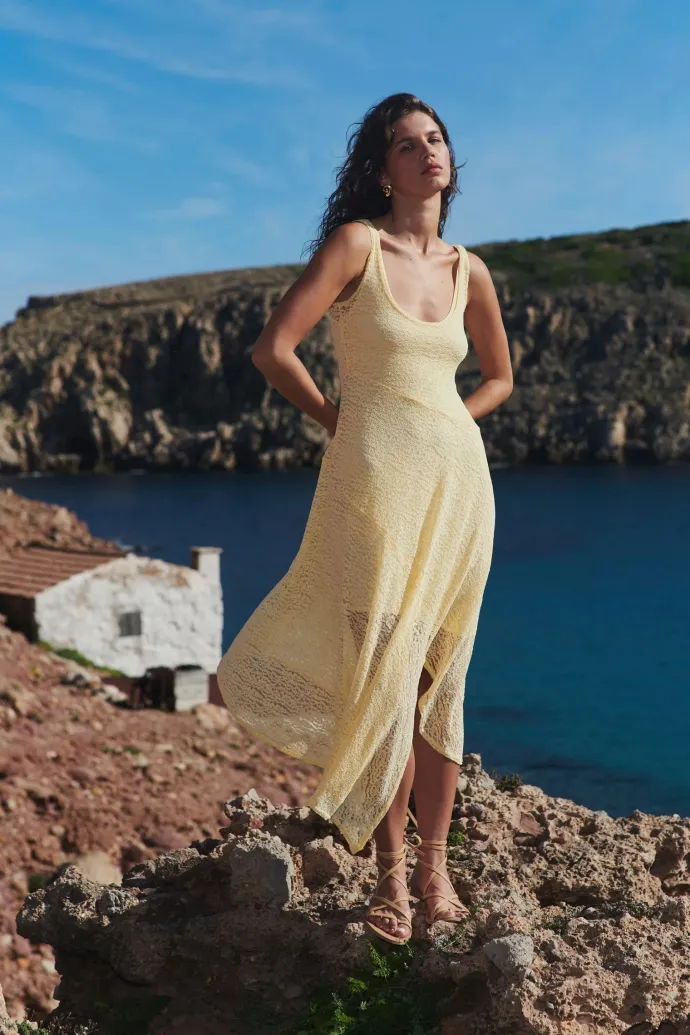 ROWIE - Lorna Lace Midi Dress - Lemon