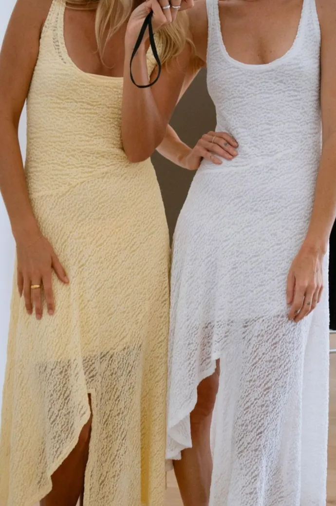 ROWIE - Lorna Lace Midi Dress - Lemon