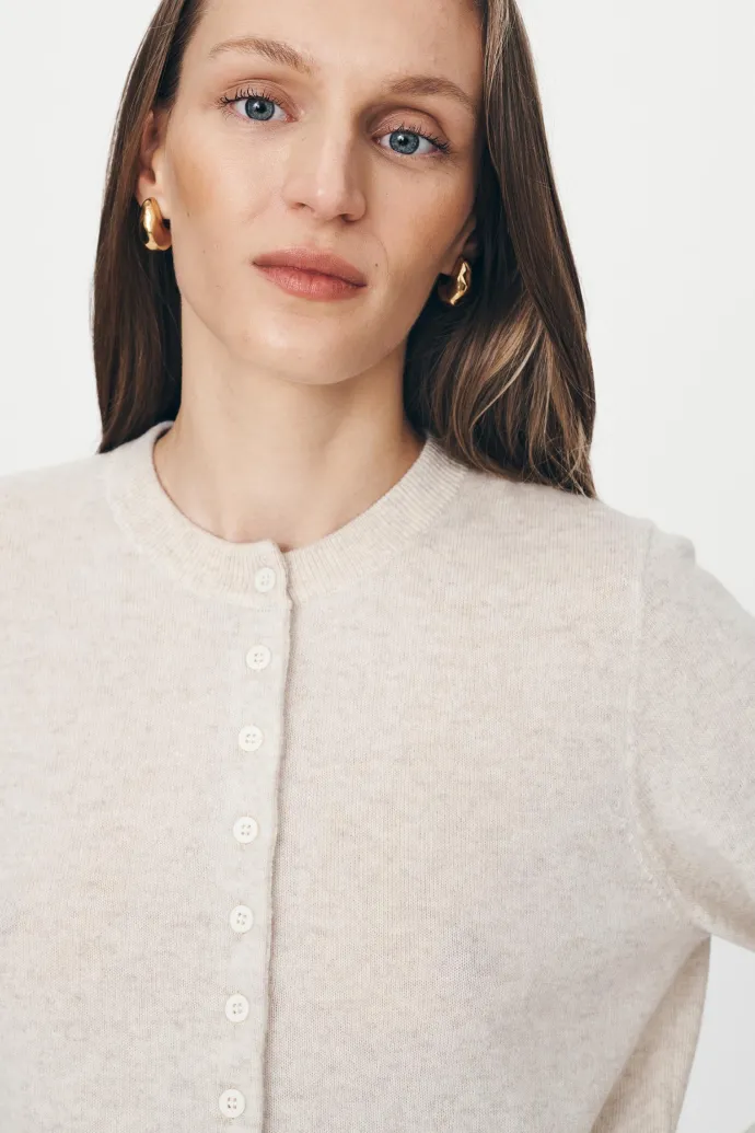 ROWIE - Maeve Merino Knit Cardigan - Oat Marle