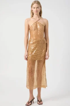 Third Form - Reflection Sequin Midi Skirt - Honey