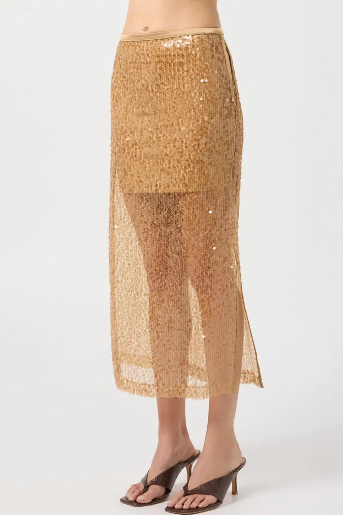 Third Form - Reflection Sequin Midi Skirt - Honey