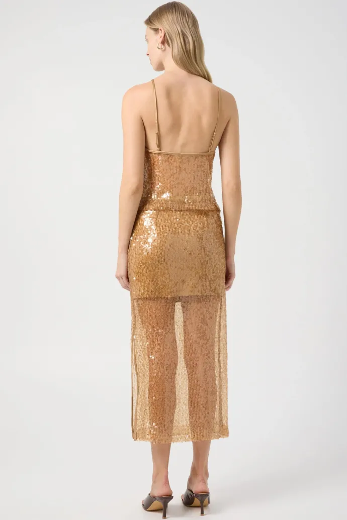 Third Form - Reflection Sequin Midi Skirt - Honey